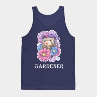 Ferret And Flowers - Gardener - White Outlined Version Tank Top